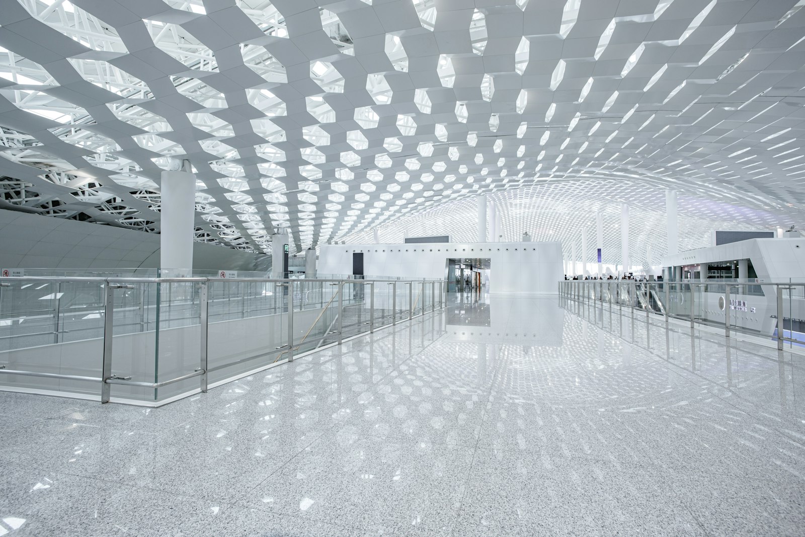 A bright international airport terminal